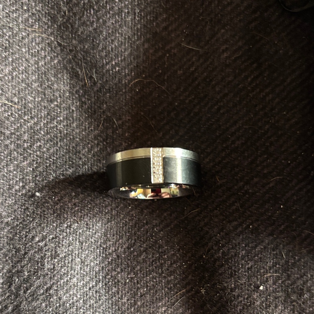 Stylish Black and Silver Band with Crystal Detail